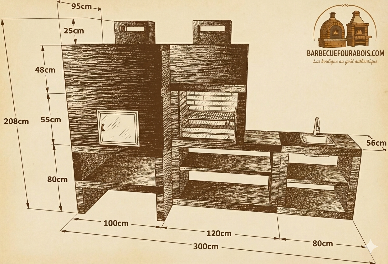 Linea 30F – Cuisine extérieure modulaire avec Four Ø80 cm, Grill 60 cm & module évier (optionnel)