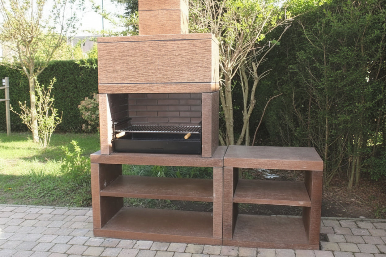 Linea 35 – Cuisine extérieure moderne 200 cm (modules interchangeables) – grilloir acier 80 cm, évier optionnel
