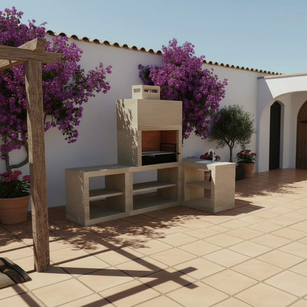 Linea 40 Angle – Cuisine extérieure moderne modulable (évier optionnel) – grilloir acier 80 cm