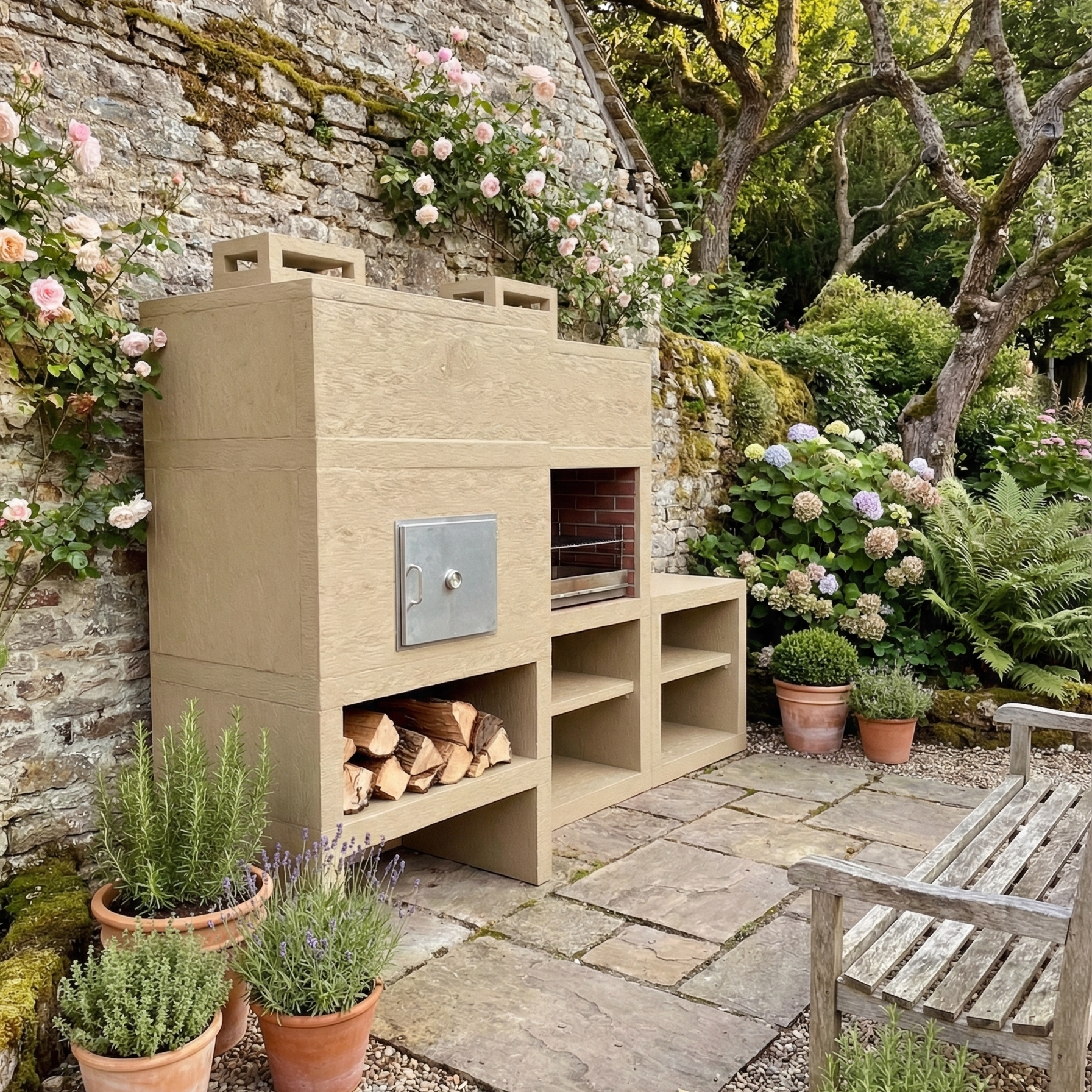 Linea 41F – Cuisine extérieure modulaire avec Four Ø80 cm & Évier optionnel (80 cm)