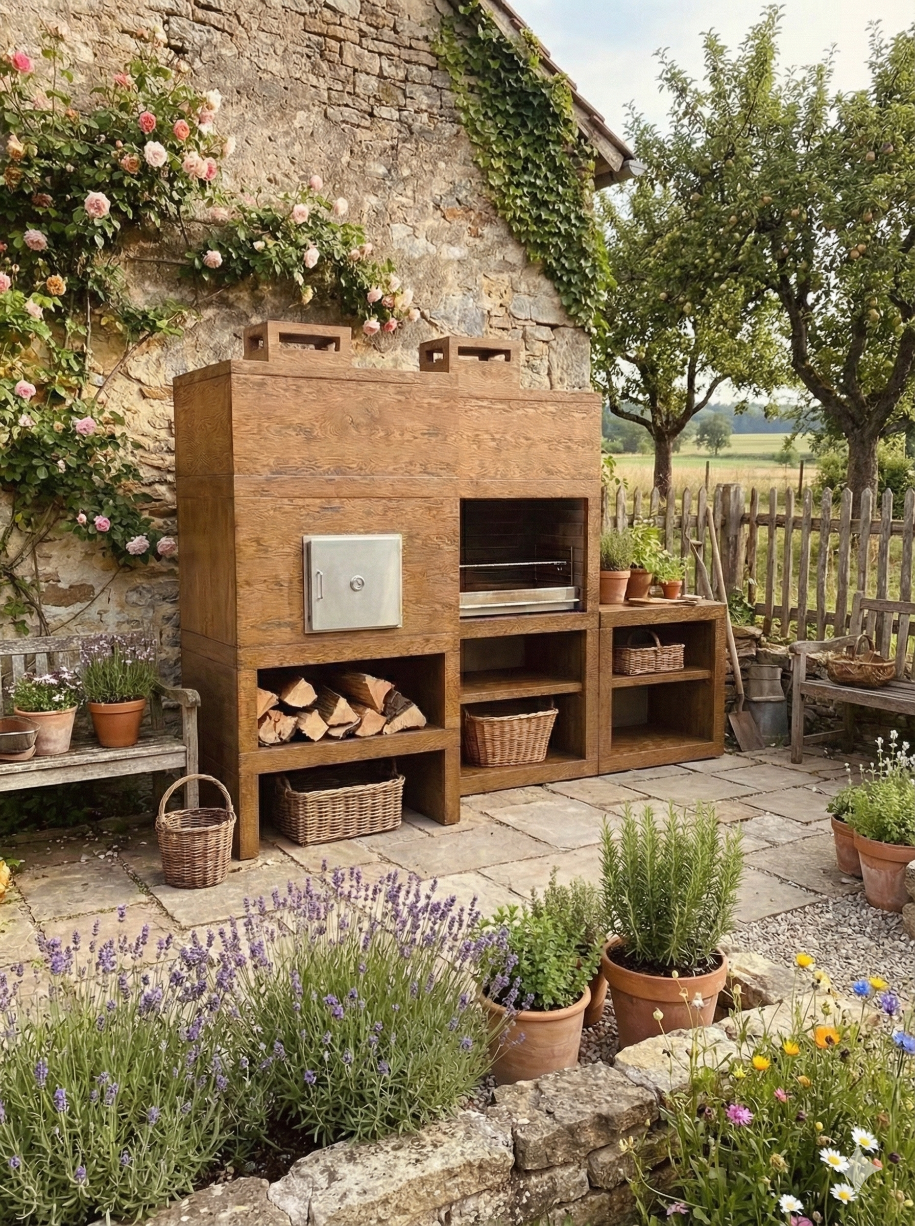 Linea 41F – Cuisine extérieure modulaire avec Four Ø80 cm & Évier optionnel (80 cm)