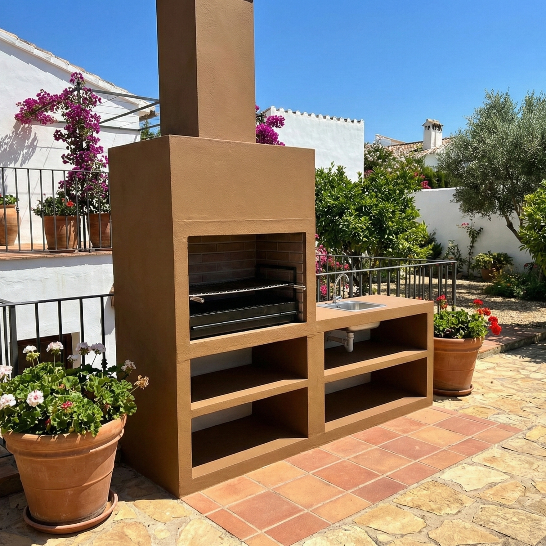 Linea 42 – Cuisine extérieure moderne 200 cm (4 coloris) – grilloir acier 80 cm, évier optionnel