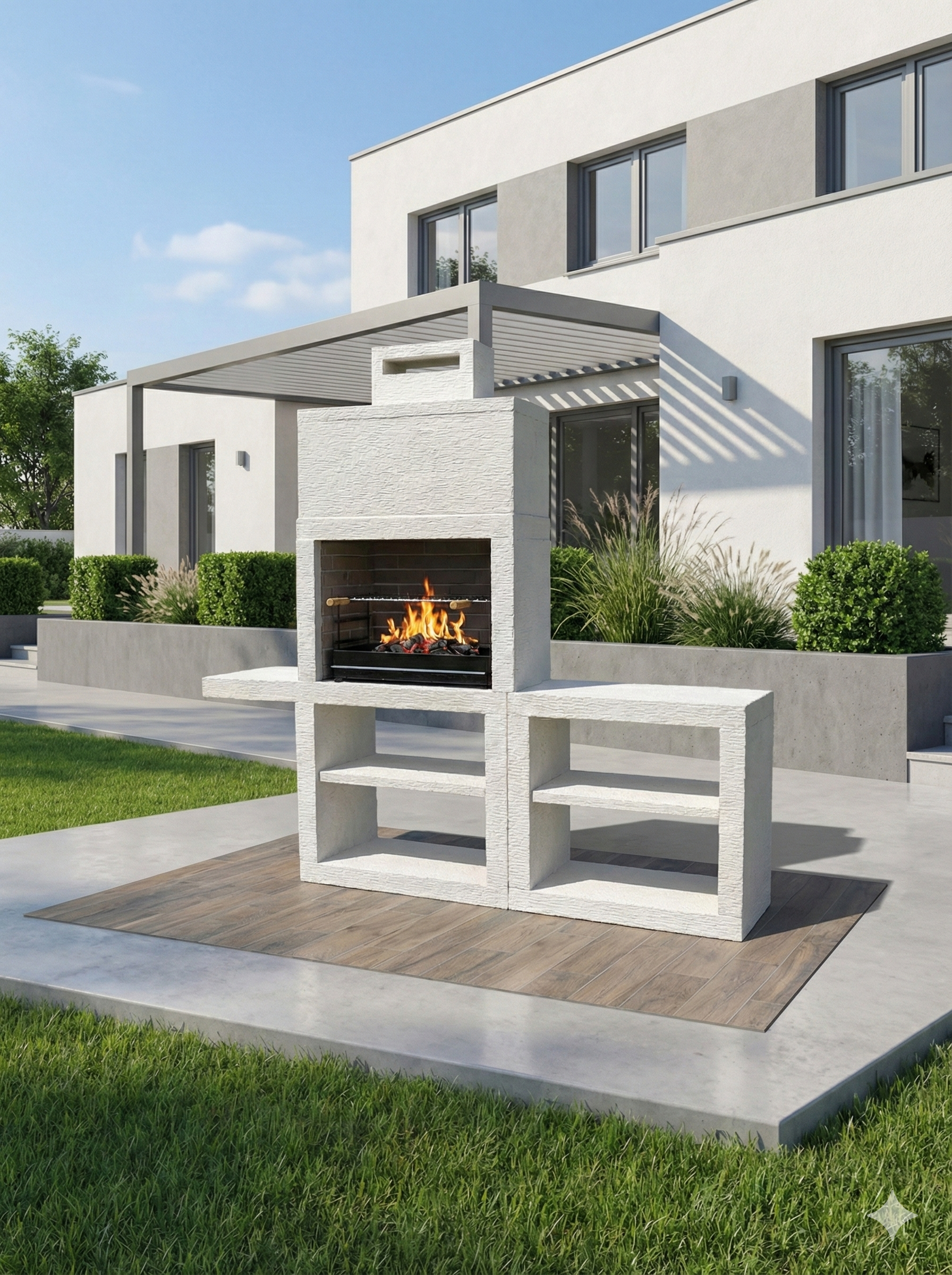 Linea 45 – Cuisine extérieure moderne 200 cm (modules interchangeables) – grilloir acier 60 cm, évier optionnel