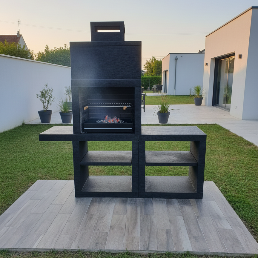 Linea 45 – Cuisine extérieure moderne 200 cm (modules interchangeables) – grilloir acier 60 cm, évier optionnel