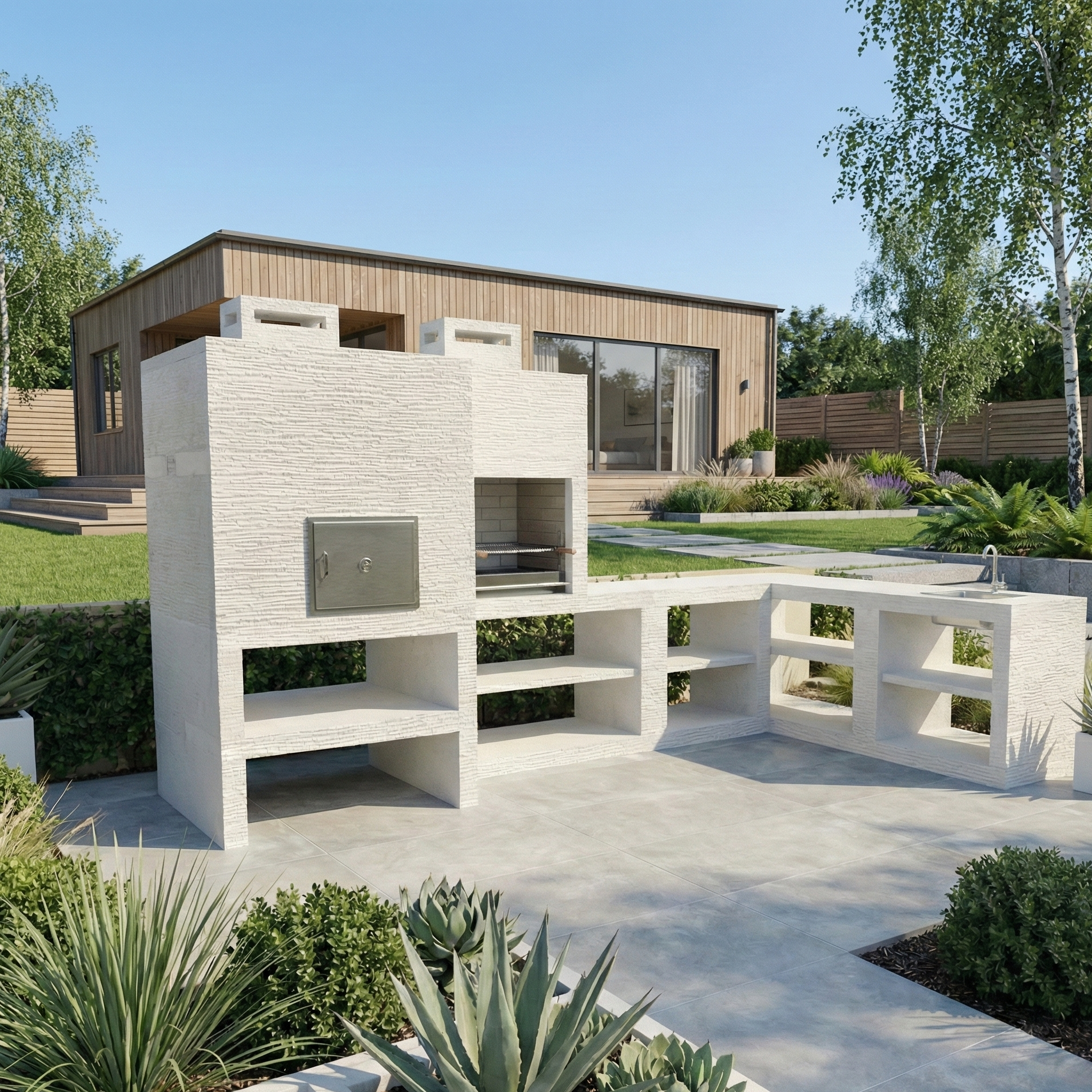 Linea 55F – Cuisine extérieure d’angle modulaire avec Four Ø80 cm & grill 60 cm (évier optionnel)