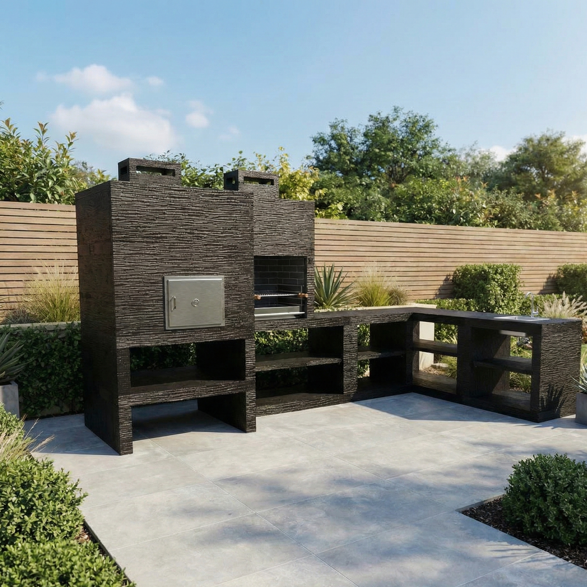 Linea 55F – Cuisine extérieure d’angle modulaire avec Four Ø80 cm & grill 60 cm (évier optionnel)