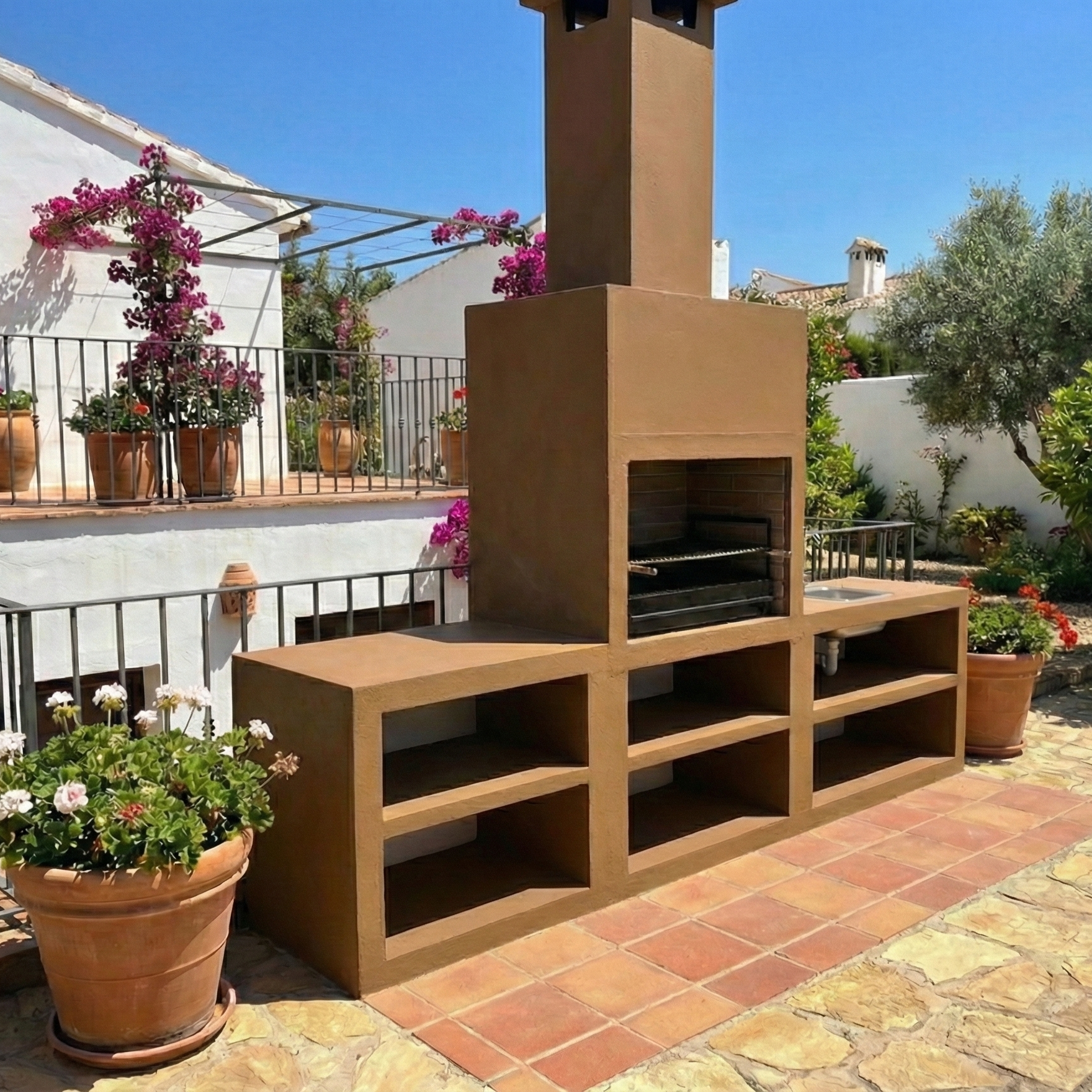 Linea 64 – Cuisine extérieure moderne 300 cm (2 modules) – grilloir acier 80 cm, évier optionnel