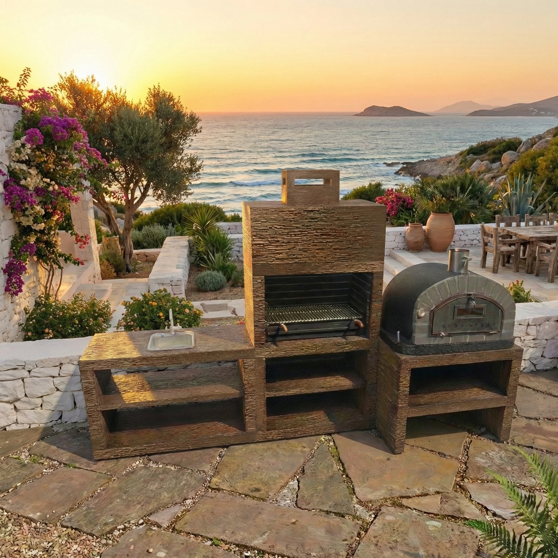 Linea 71F – Cuisine extérieure modulaire avec grill 80 cm + banc four 100×100 (évier optionnel)