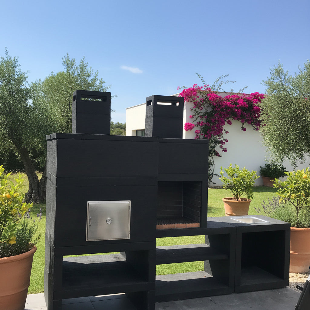 Línea 30F – Cocina exterior modular con Horno Ø80 cm, Parrilla 60 cm y módulo fregadero (opcional)