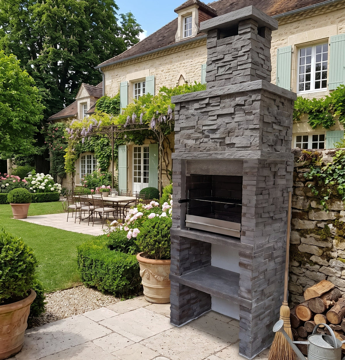 Montara 10 – Barbecue en pierre reconstituée imitation schiste avec grilloir 60 cm (inox en option)