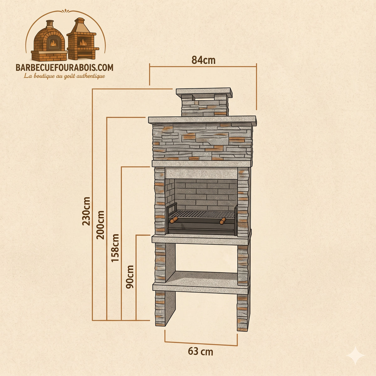 Montara 10 – Barbecue en pierre reconstituée imitation schiste avec grilloir 60 cm (inox en option)