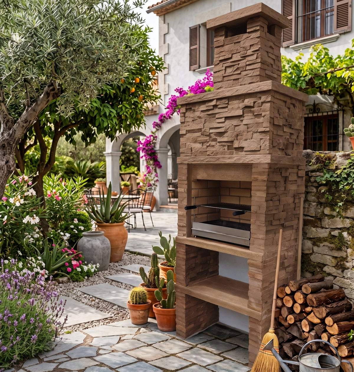 Montara 10 – Barbecue en pierre reconstituée imitation schiste avec grilloir 60 cm (inox en option)