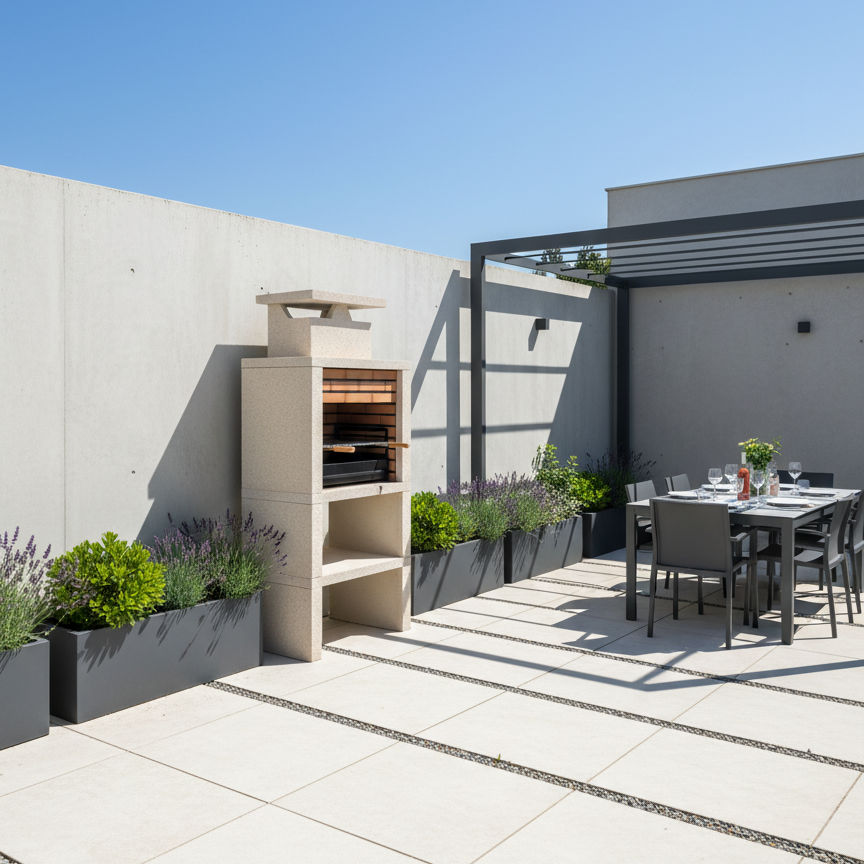 Nexa 601 – Barbecue moderne pierre jaune, briques au choix, grill 60×40 cm