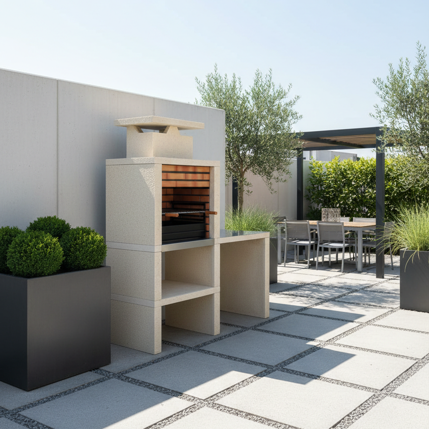 Nexa 607 – Barbecue moderne avec plan de travail réversible, grill 60×40 (briques grises option)