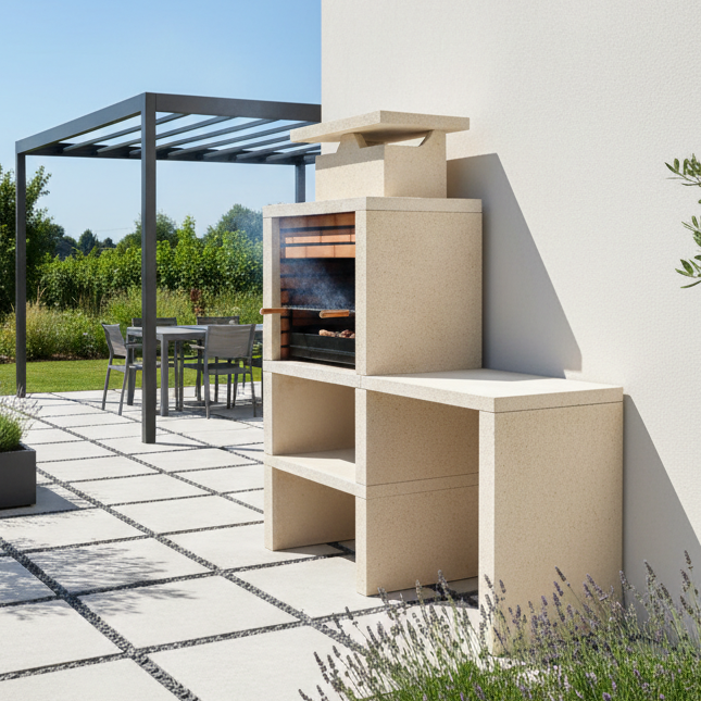 Nexa 607 – Barbecue moderne avec plan de travail réversible, grill 60×40 (briques grises option)