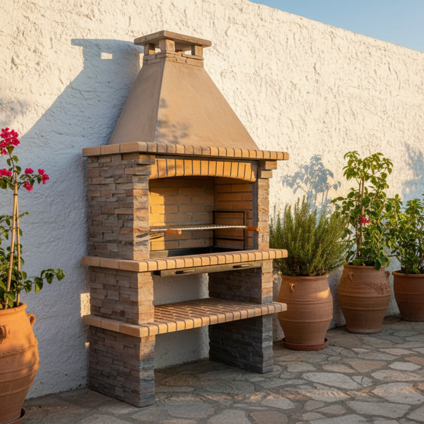 Barbecue Rivieira XL 420 – Modèle en Pierre Reconstituée avec Foyer Large & Grilloir Réglable