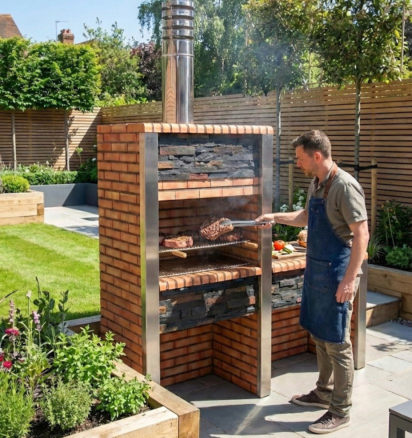 Inoxa 304 – Barbecue luxe en pierre reconstituée avec plan de travail – grill 80×38