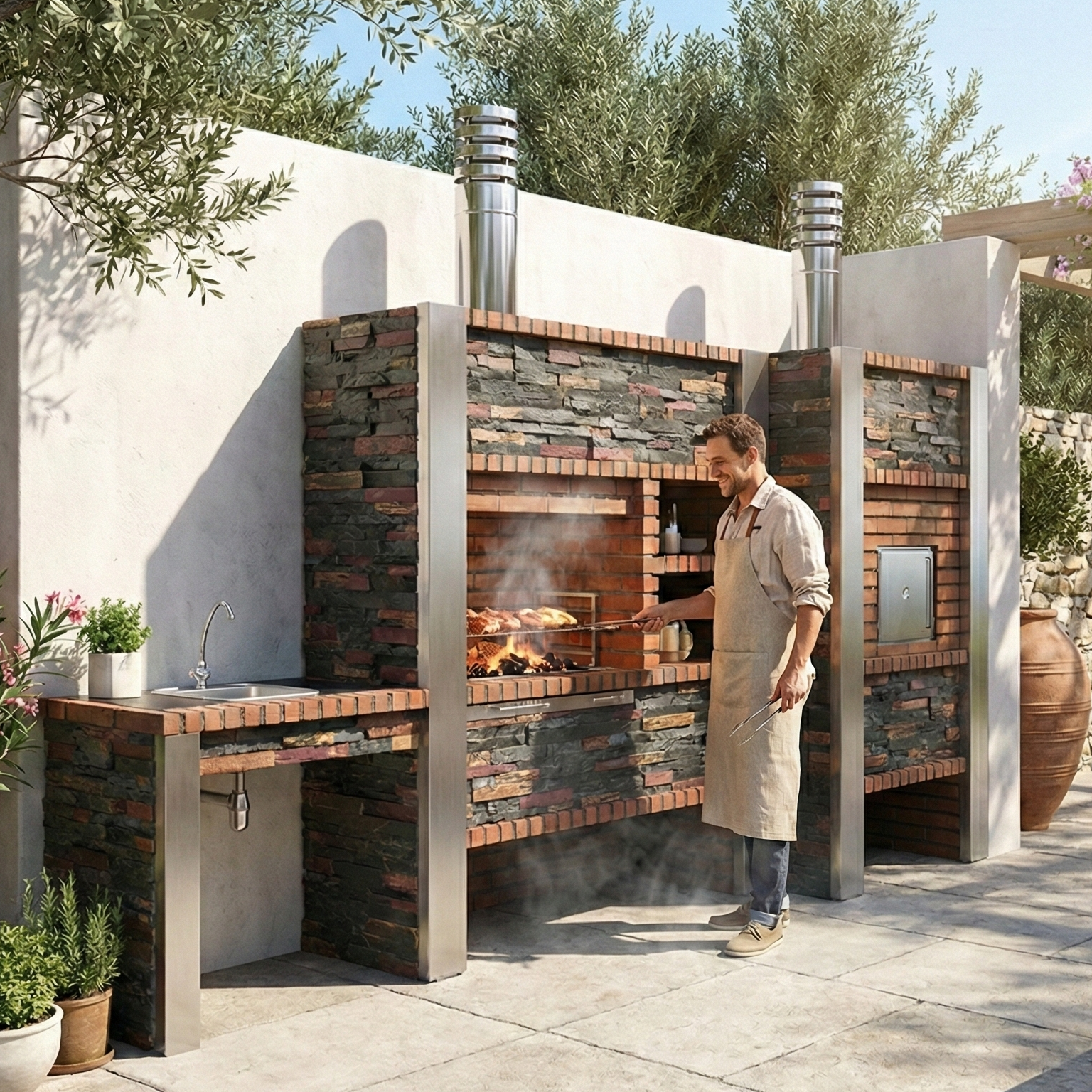 Inoxa 409 – Cuisine extérieure premium modulaire avec Four Ø75 cm, grill inox 80×38 & plan de travail (évier en option)