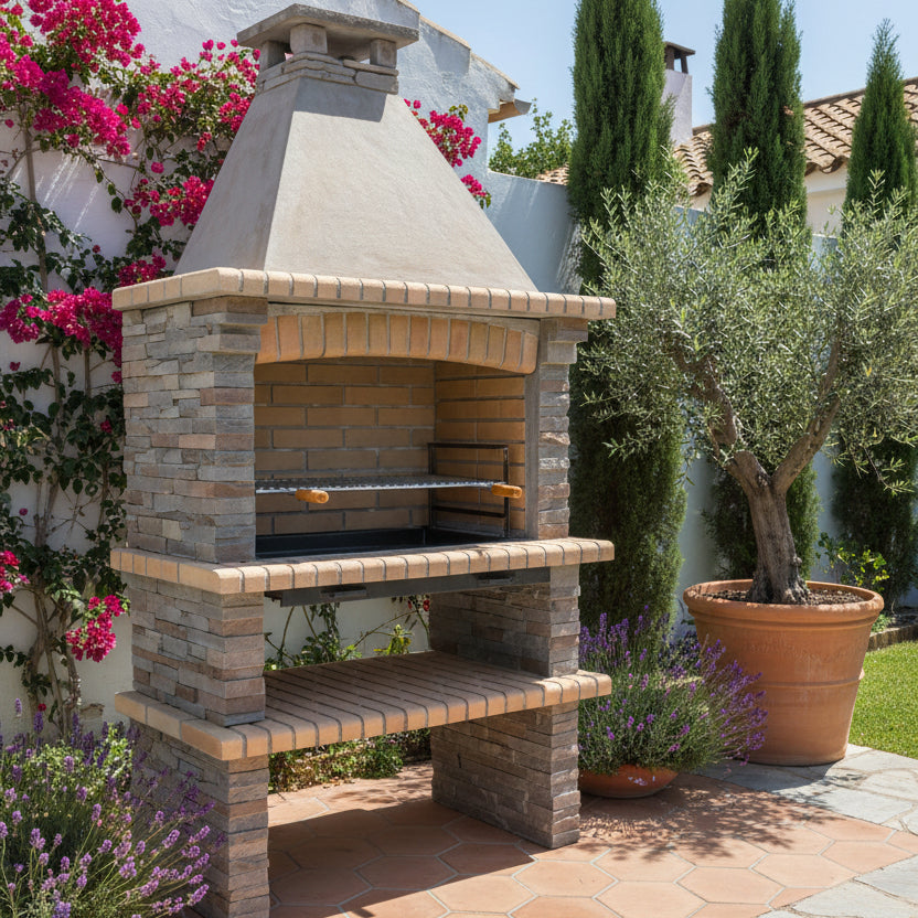 Barbecue Rivieira XL 420 – Modèle en Pierre Reconstituée avec Foyer Large & Grilloir Réglable