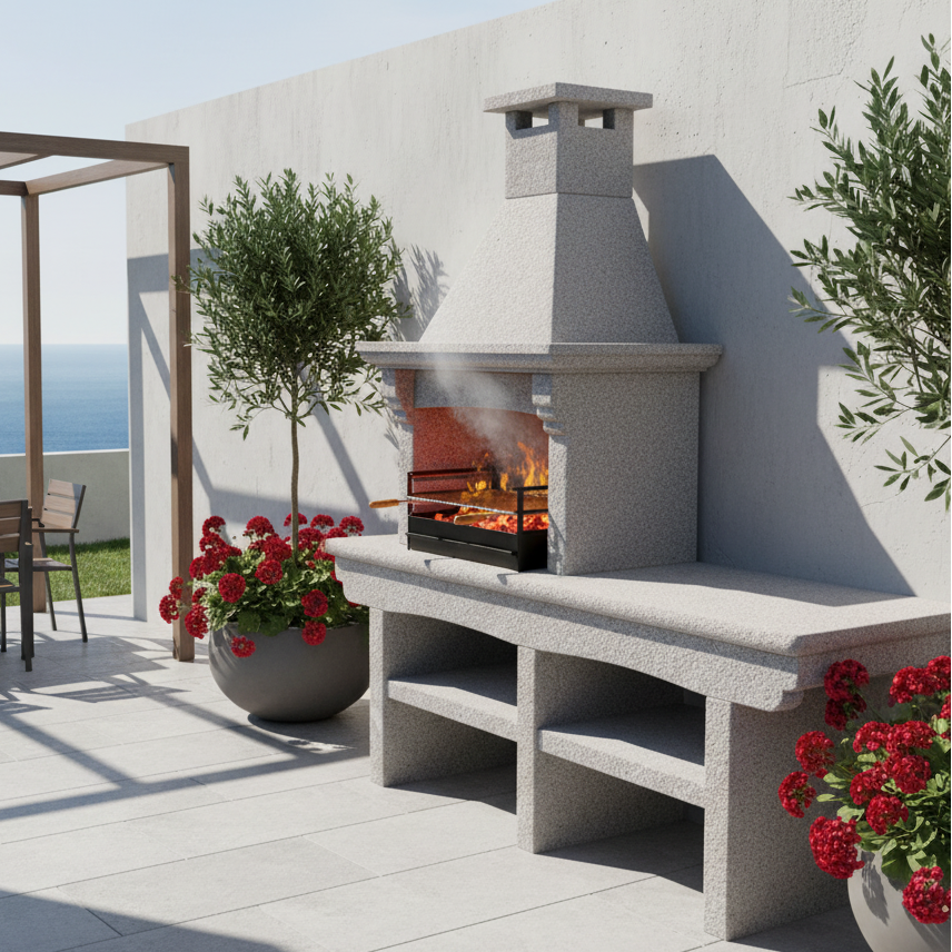 Granito 10 – Cuisine extérieure en granit avec évier et grilloir 70 cm