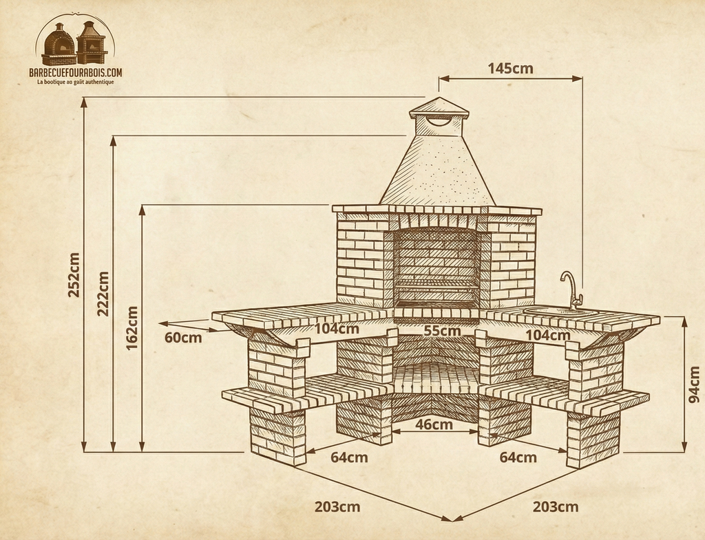 Barbecue d’Angle TerraCotto 152 – Grand Foyer & Évier Inox