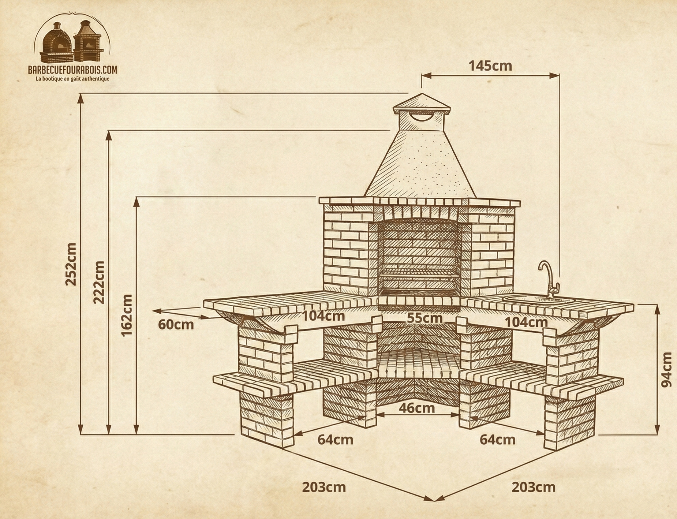 Barbecue d’Angle TerraCotto 152 – Grand Foyer & Évier Inox