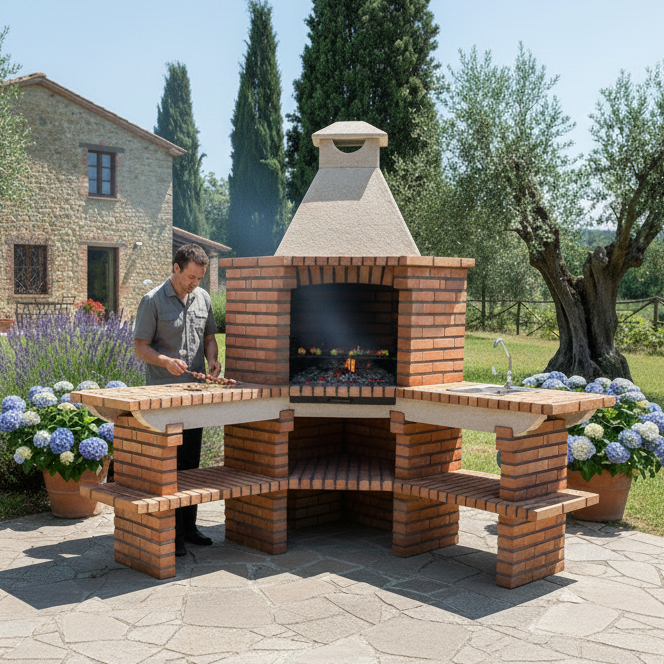 Barbecue d’Angle TerraCotto 152 – Grand Foyer & Évier Inox