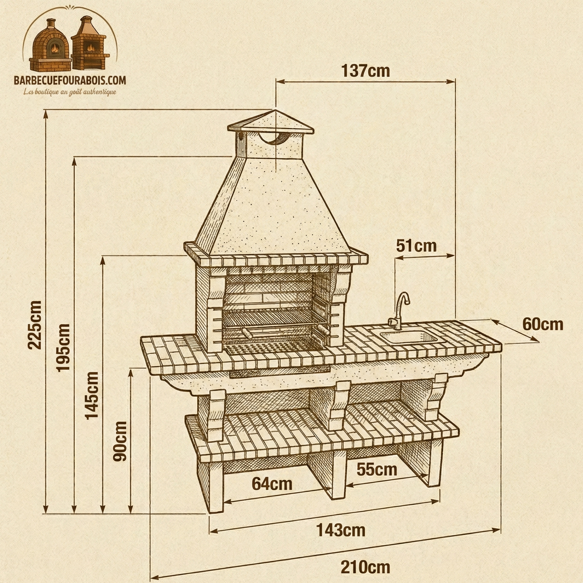 Barbecue en Brique TerraCotto 121 – Avec Évier Inox & Table