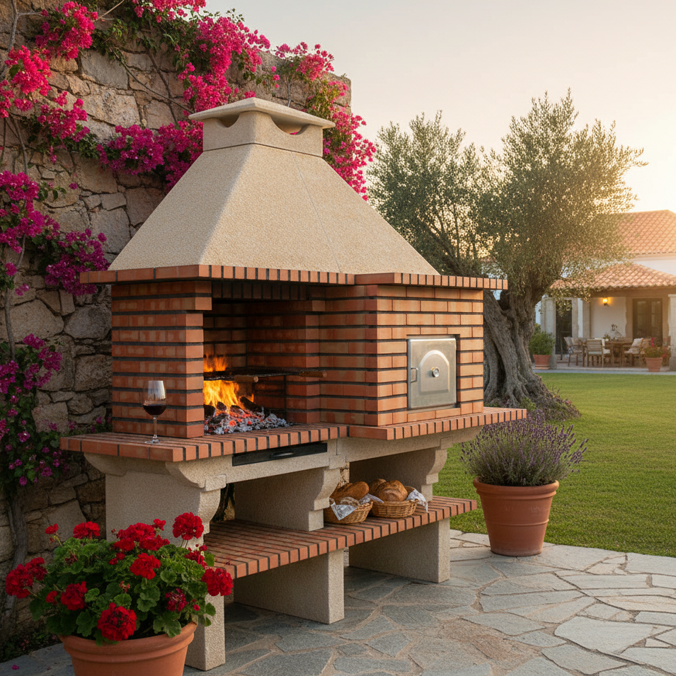 Barbecue en Brique TerraCotto 124 – Avec Four à Bois Ø75 cm