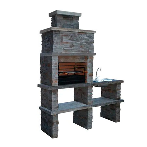 Montara 40 – Reconstituted stone barbecue with slate-effect finish, 60 cm grill and stainless steel sink