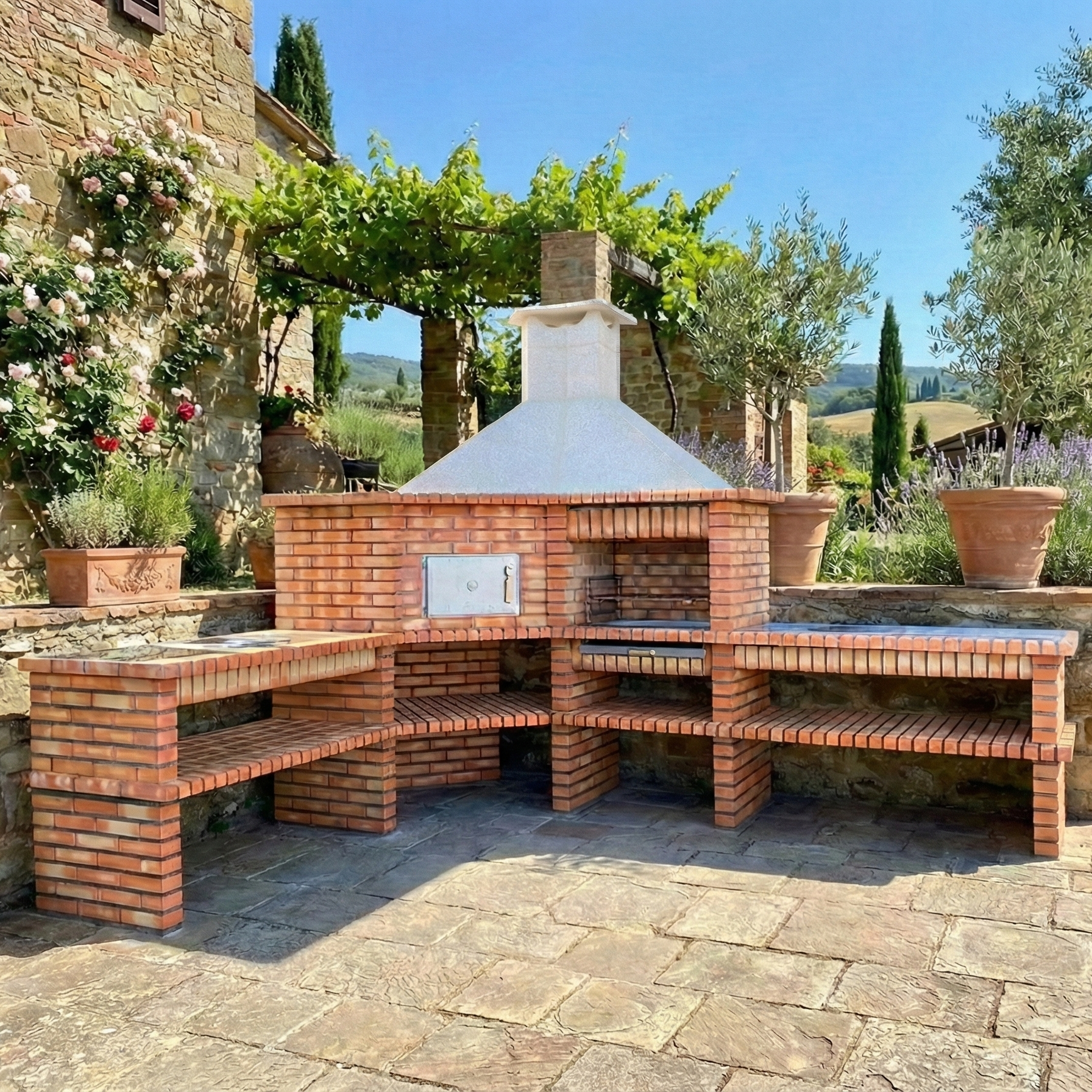 Brava 131 – Barbecue d’angle en brique avec Four & Évier