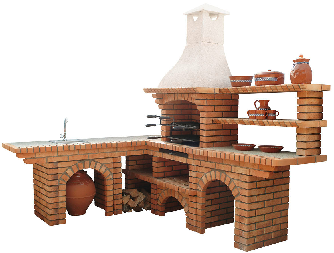 Calabria 702 – Barbecue d’angle en brique & pierre reconstituée avec évier – ouverture 60 cm