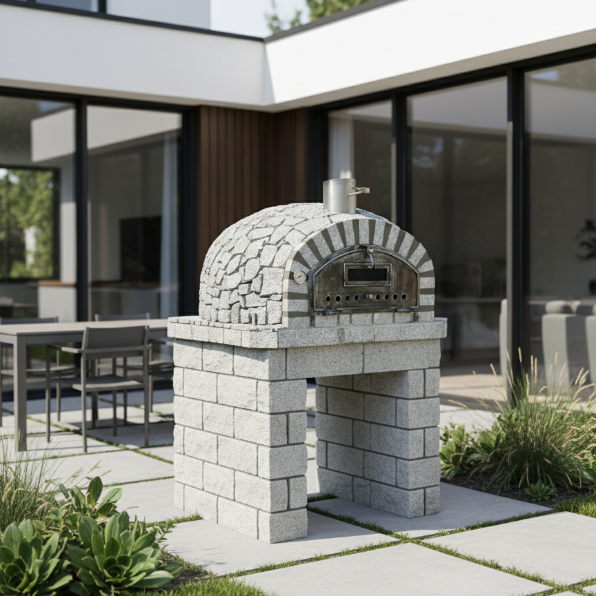 Four à Bois ETNA 100 cm – Finition Pierre de Granit Naturelle