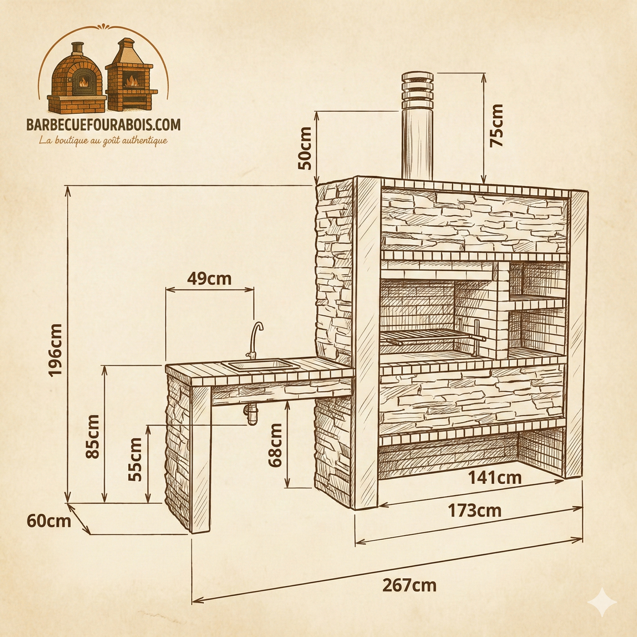 Inoxa 404 – Barbecue premium Série 400 avec plan de travail & rangements (évier + robinet en option)