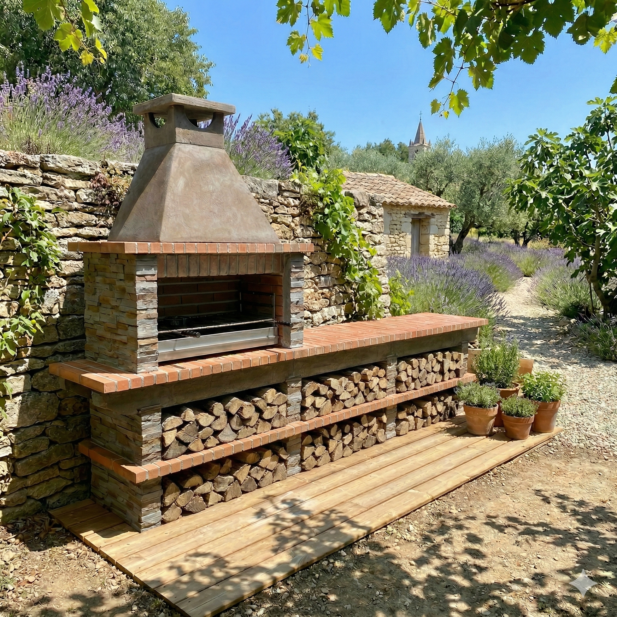 Basalto 480 – Barbecue pierre reconstituée imitation schiste avec grande table + plan de travail – Grilloir 80 cm (Gris ou Marron) – Évier inox en option