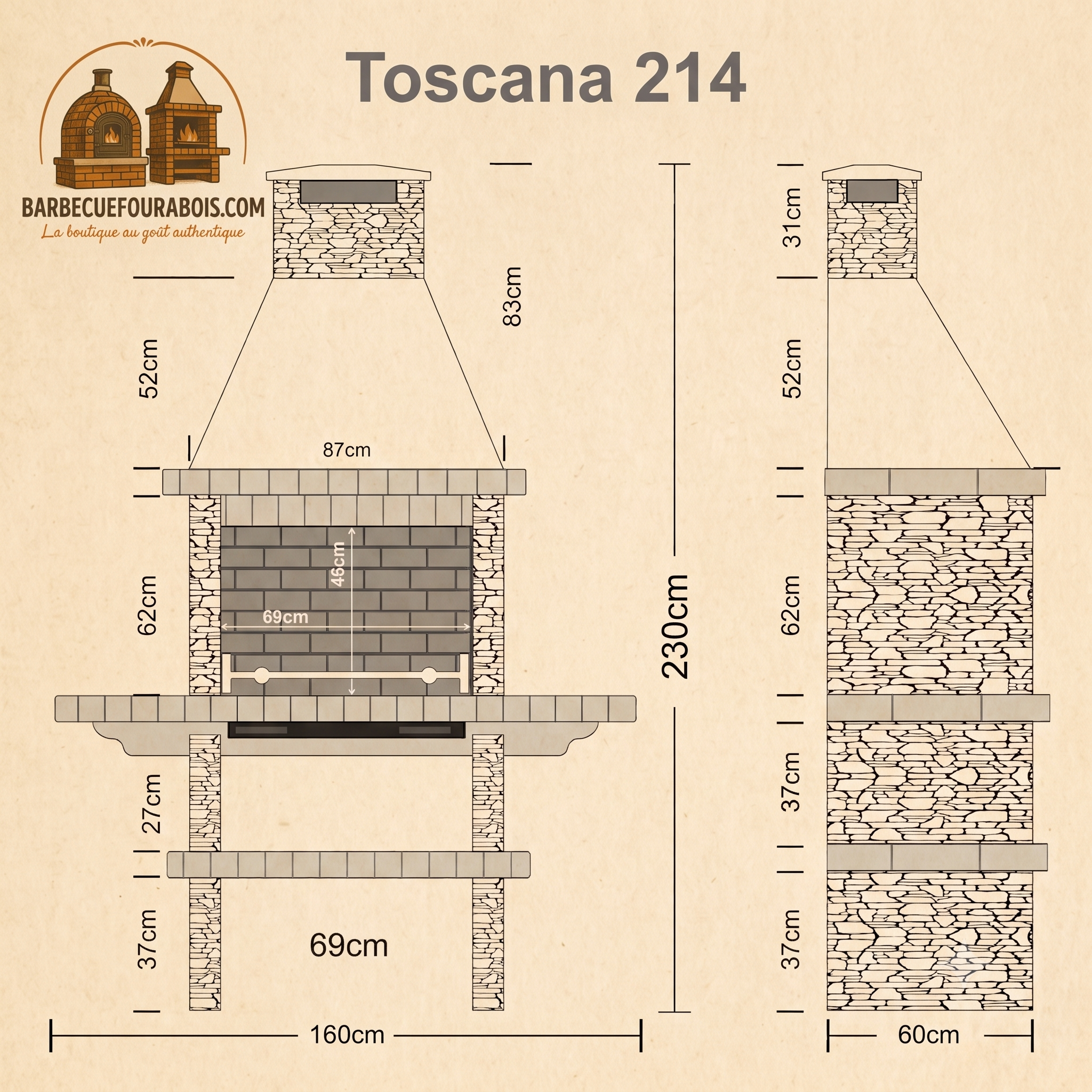 Barbacoa RIVIERA 402 – Piedra reconstituida, chimenea, leña/carbón