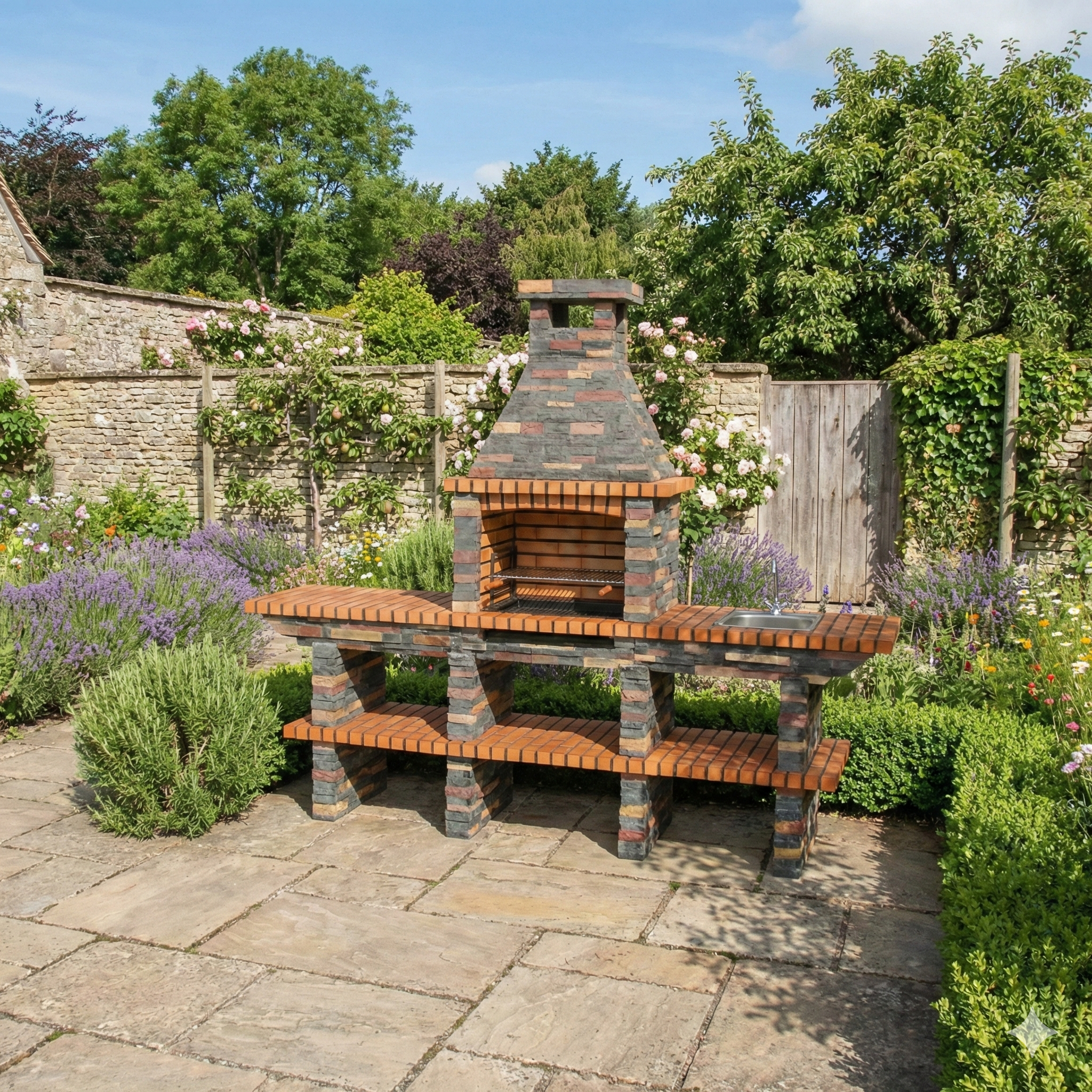 Rustika 209 – Barbecue en pierre reconstituée avec double plan de travail (évier optionnel)