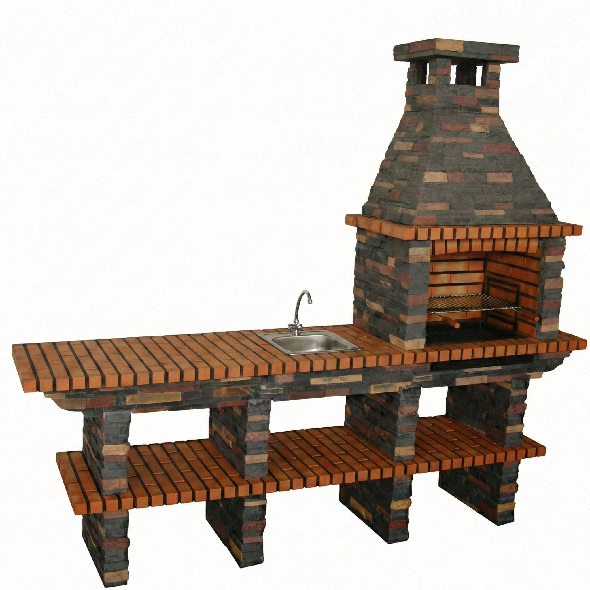 Rustika 209 – Barbecue en pierre reconstituée avec double plan de travail (évier optionnel)