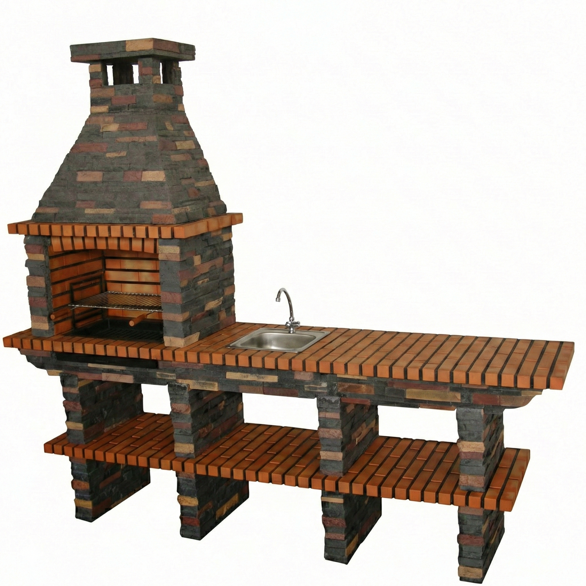 Rustika 209 – Barbecue en pierre reconstituée avec double plan de travail (évier optionnel)