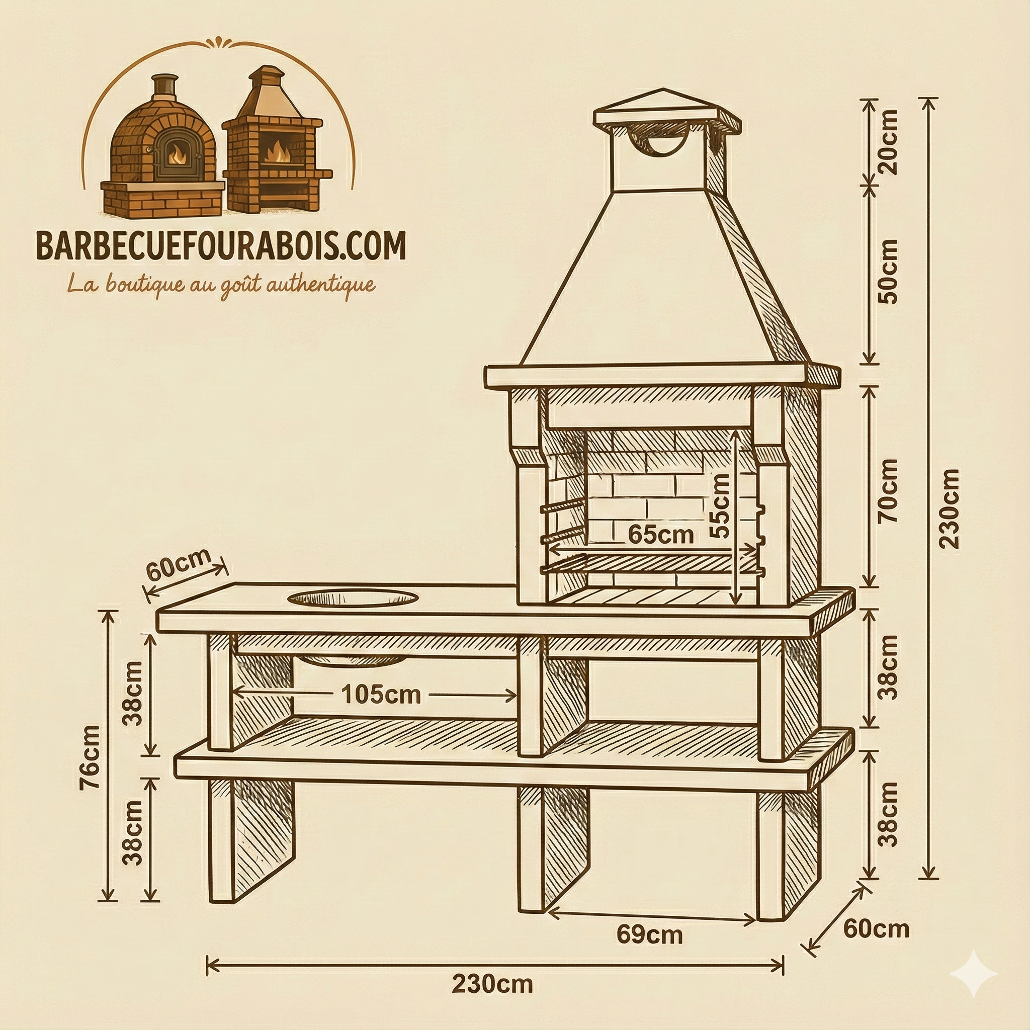 Pietra 054 – Cocina exterior de granito de 60 cm con gran encimera lateral