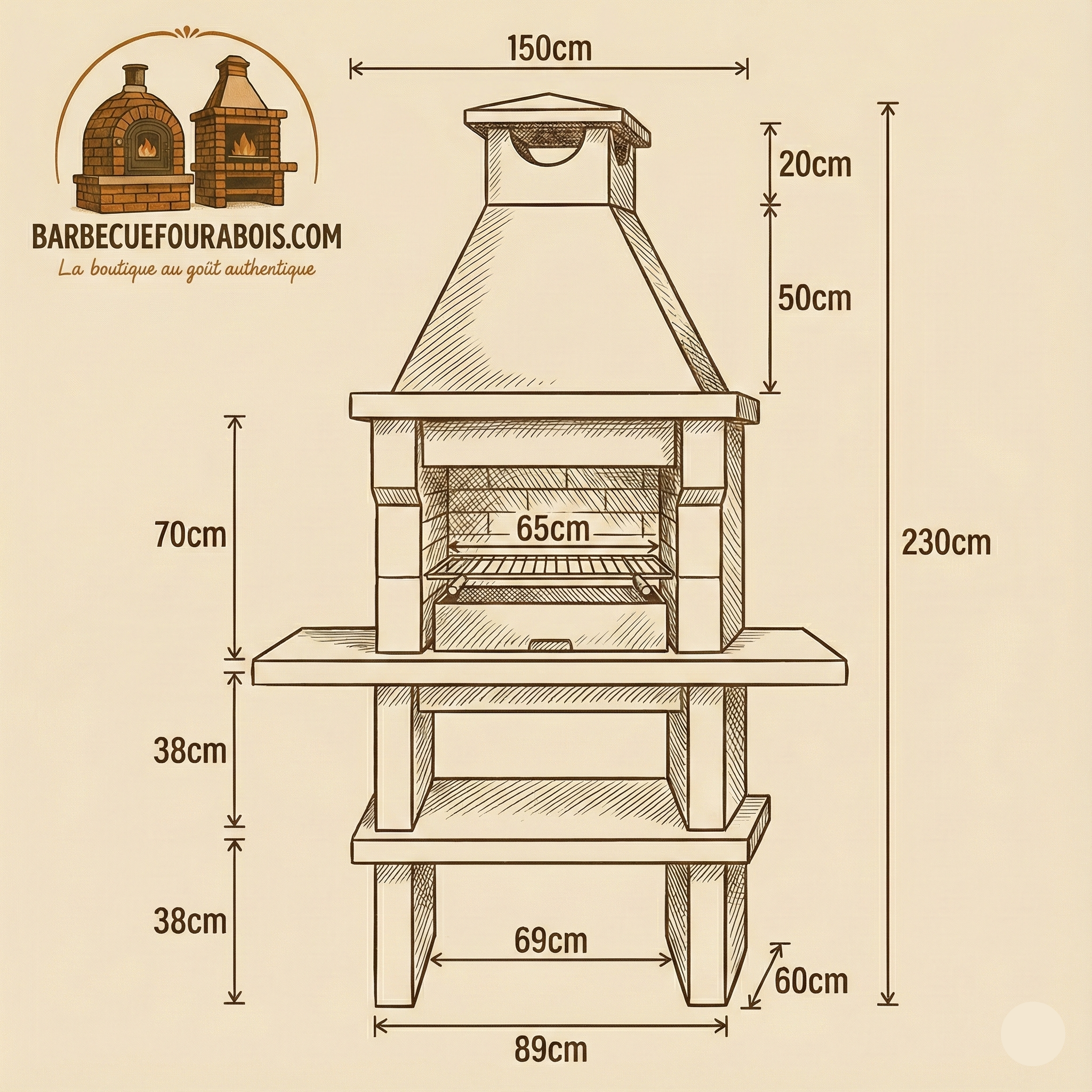 Pietra 051 – Barbecue en granit 60 cm avec foyer réfractaire