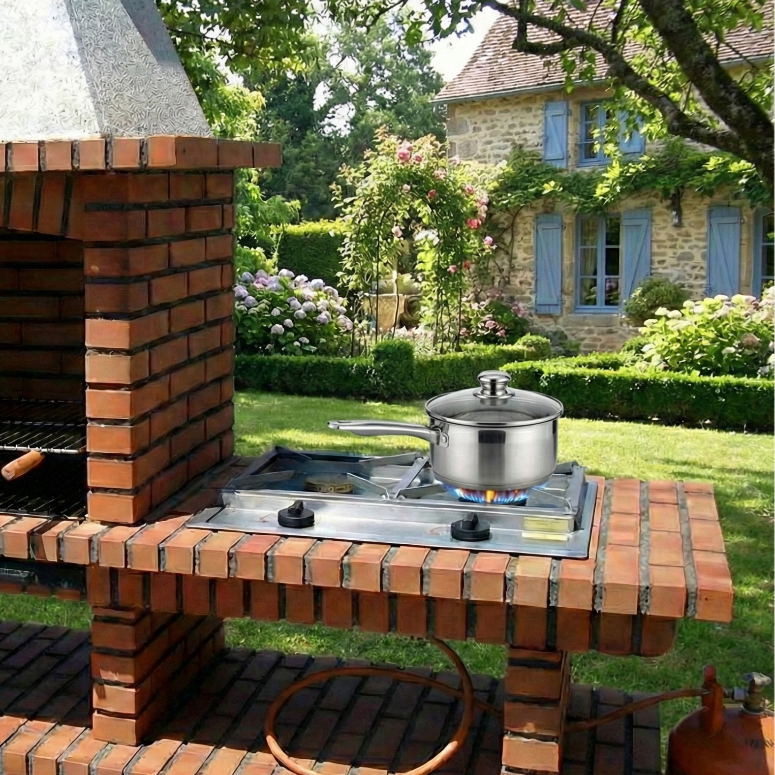 Plaque de cuisson à gaz encastrable en inox – Grille amovible (à intégrer au barbecue)
