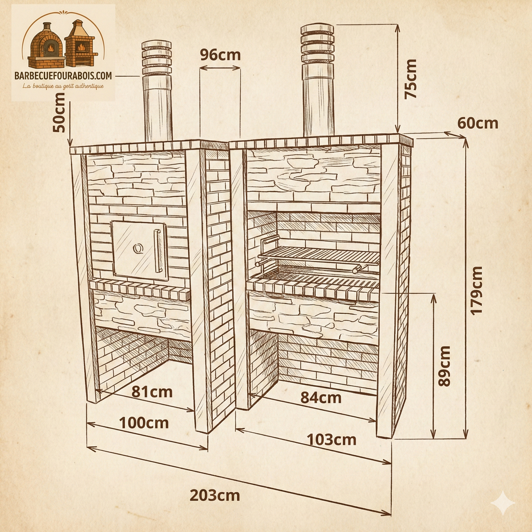 Inoxa 306 – Barbacoa premium de piedra recreada con Horno Ø75 cm y parrilla de 80×38 (kit de aislamiento incluido)