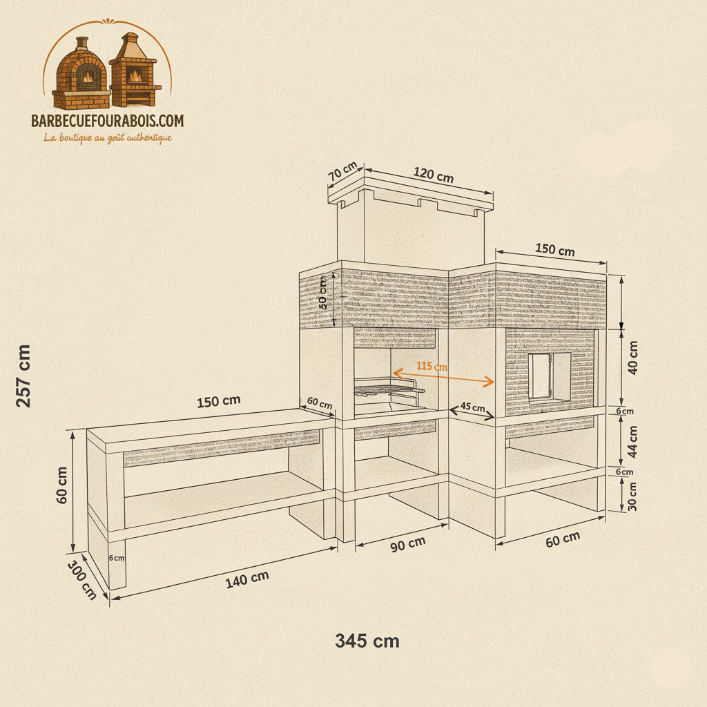 Granito 25 – Cuisine extérieure en granit XXL avec four & évier (grilloir 70 cm)