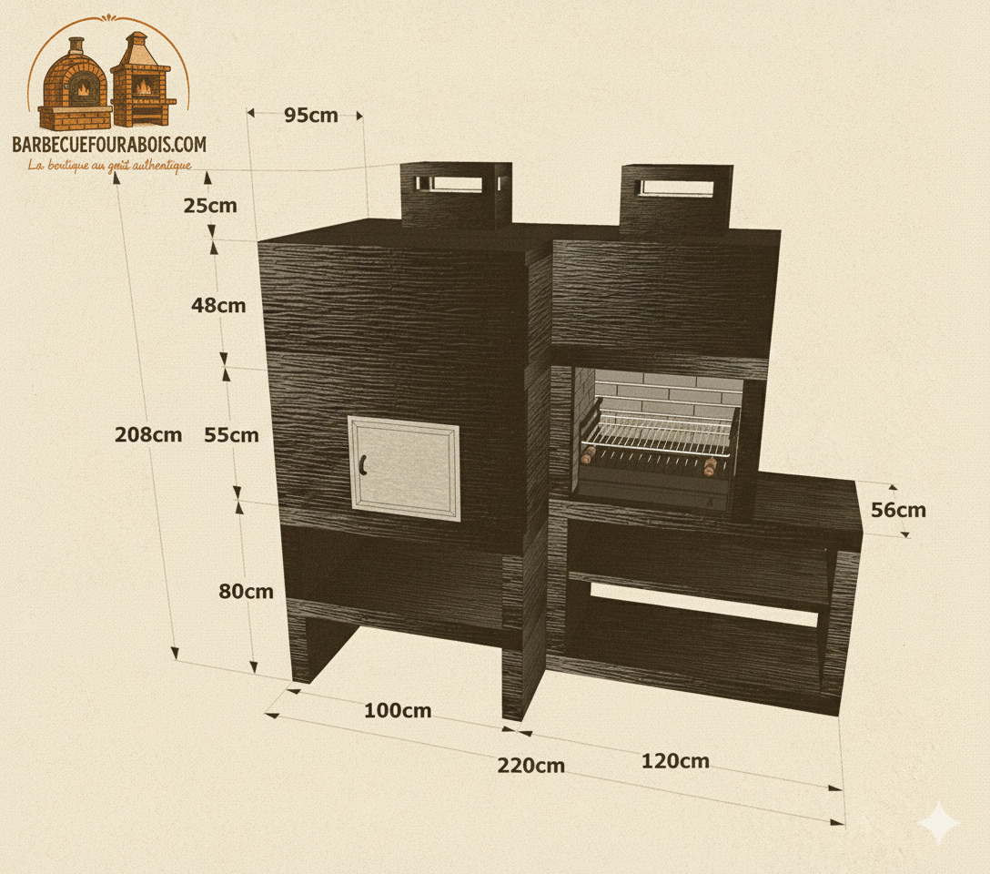 Linea 12F – Barbecue Moderne Modulaire avec Four Ø80 & Grilloir 60 cm