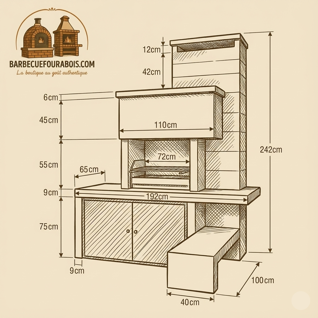 Granito 51 – Cuisine extérieure en granit moderne avec grilloir 70 cm et rangement fermé