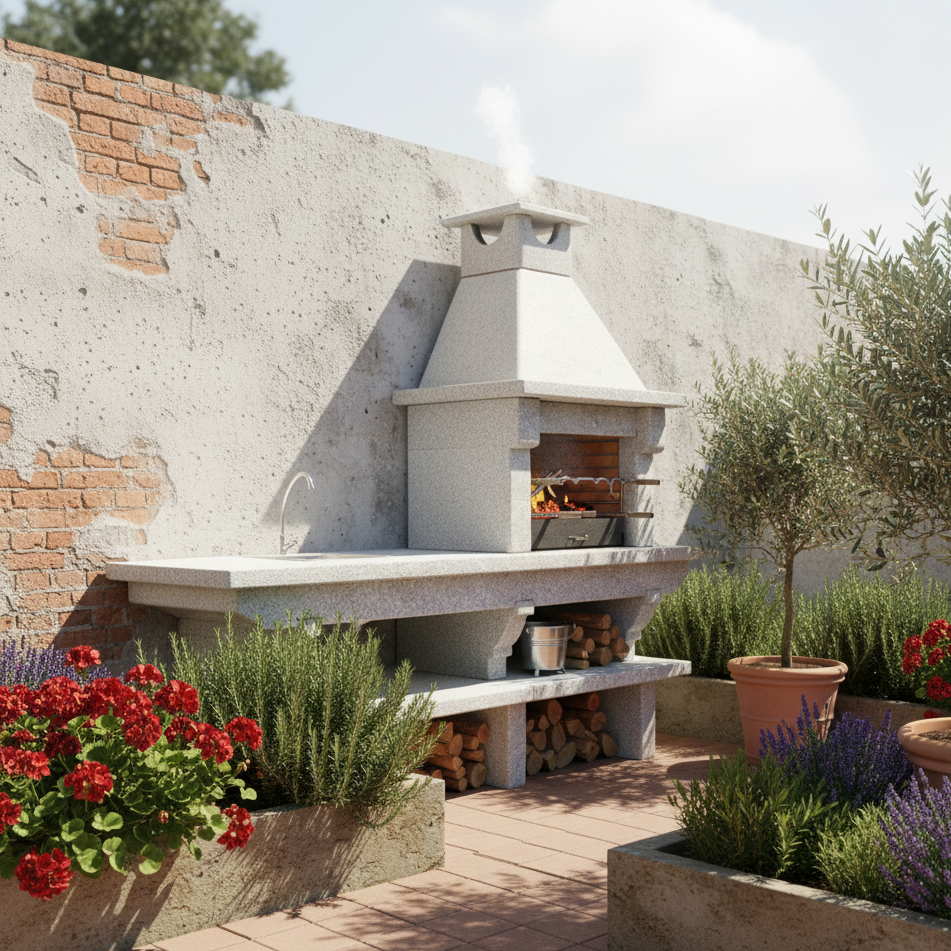 Pietra 042 – Barbecue en granit 60 cm avec plan de travail (évier optionnel)