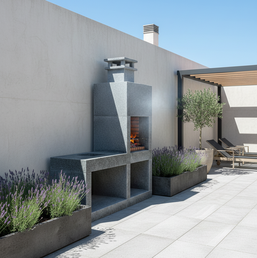 Pietra 049 – Cuisine extérieure en granit moderne avec grilloir 60 cm (187 cm)