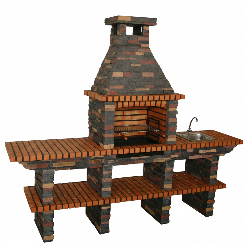 Rustika 209 – Barbecue en pierre reconstituée avec double plan de travail (évier optionnel)