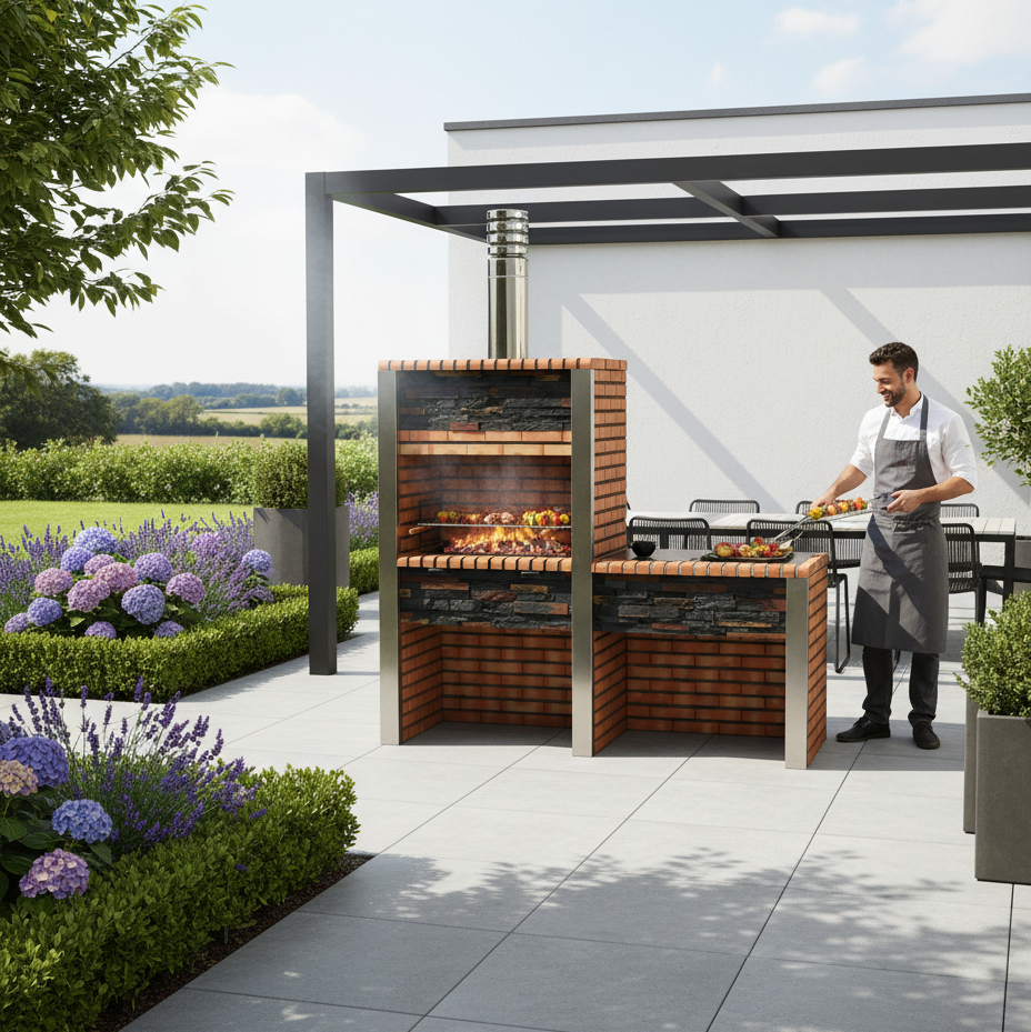 Inoxa 304 – Barbecue luxe en pierre reconstituée avec plan de travail – grill 80×38